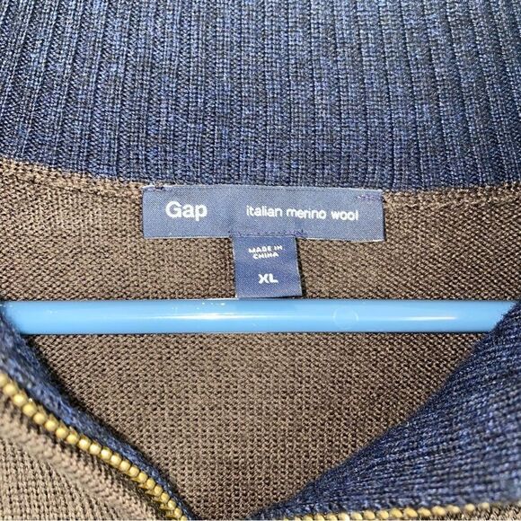 GAP Men's Brown Long Sleeve 100% Wool 1/4 Zip Sweater Extra Large XL - Picture 6 of 9